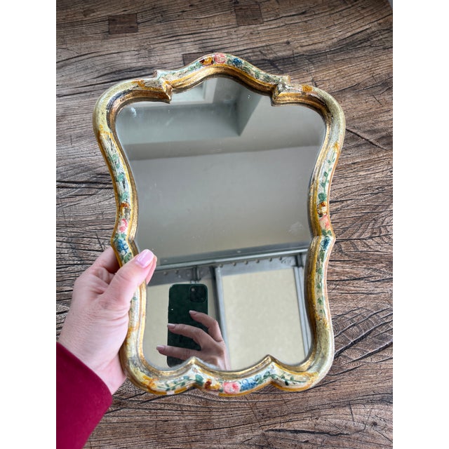 Gold Vintage 1950's Chinoiserie French Italian Gilded Hand Painted Dressing Mirror For Sale - Image 8 of 10