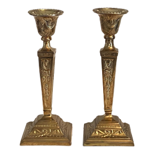 Vintage Castilian Brass Candlestick Holders - A Pair