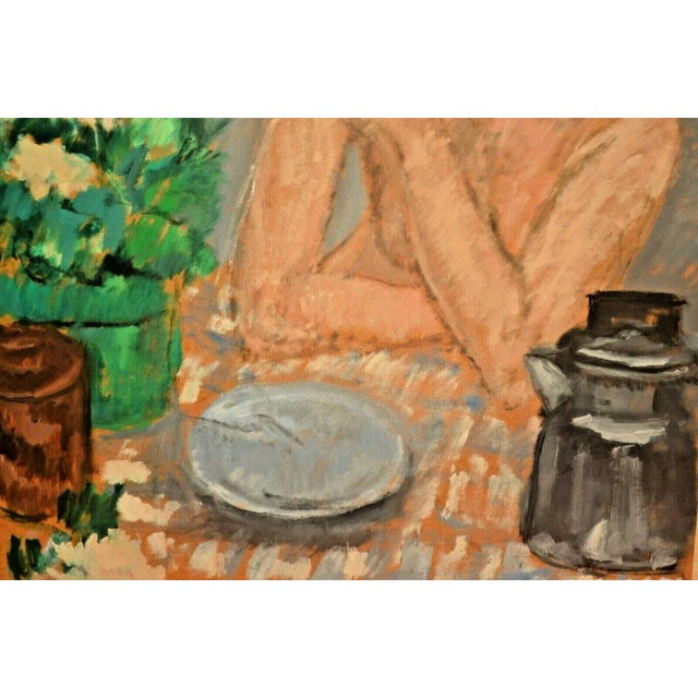 Georg Eisler Vintage Signed Semi Nude Female Figure Floral Still Life Interior Portrait Painting Dated 1982 For Sale - Image 4 of 12