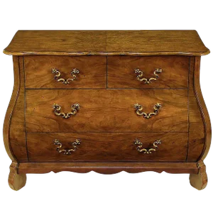 Baker "Collectors Edition" Figured Walnut Bombe Three-Drawer Commode