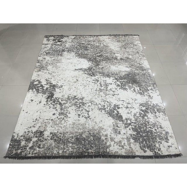 Contemporary 7x9 Ivory Hand-Knotted Wool Abstracted Cloudscapeist Design Carpet Rug For Sale - Image 3 of 5