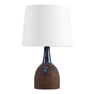 Brutalist Brown and Blue Ceramic Table Lamp by Fridtjof Sejersen for Sejer Ceramic, Denmark, 1970s For Sale