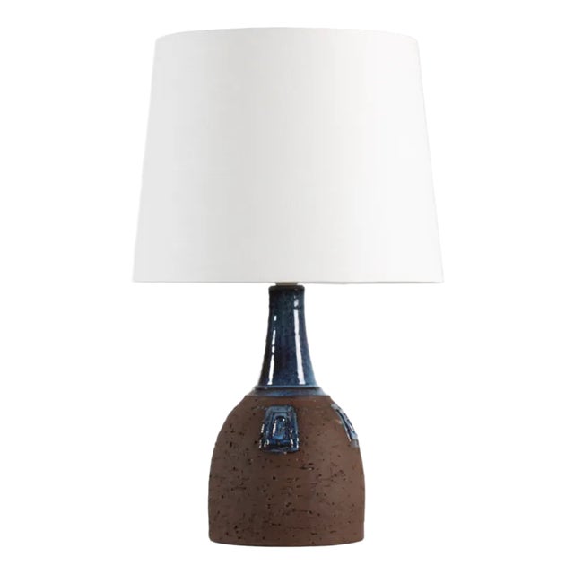 Brutalist Brown and Blue Ceramic Table Lamp by Fridtjof Sejersen for Sejer Ceramic, Denmark, 1970s For Sale