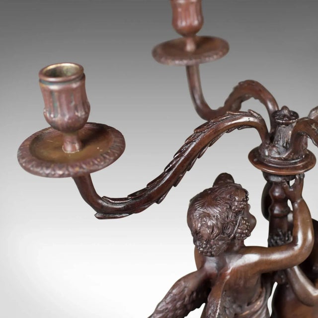 Mid 20th Century 1960s Victorian Revival Bronze Four Branch Girandole Candelabra For Sale - Image 5 of 7