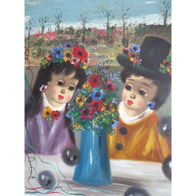 S. Reno, Portrait of Two Children, 1960s, Oil Painting on Canvas, Framed For Sale - Image 12 of 14