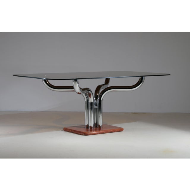 Italian Chrome and Smoked Glass Table from Guido Faleschini, 1970s, in Good conditions. Designed 1970 to 1979 This piece...
