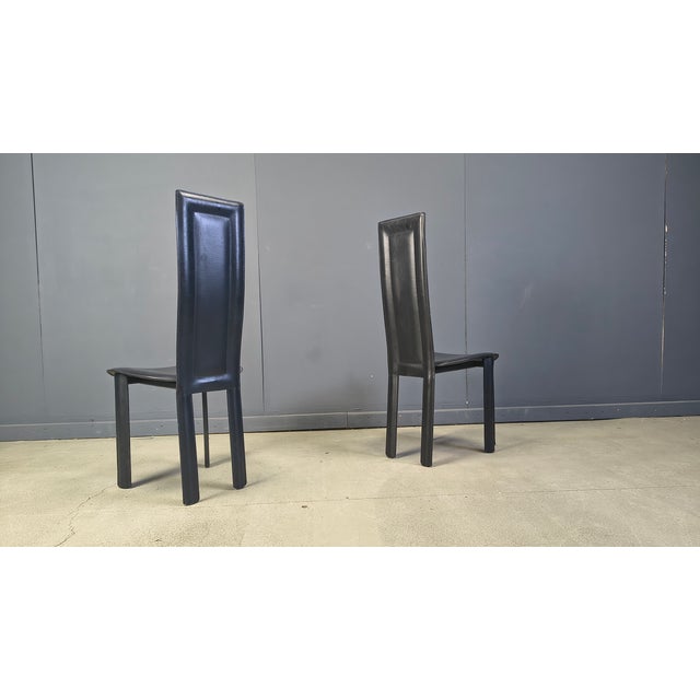 Vintage Black Leather Dining Chairs, 1980s, Set of 4, in Good conditions. Designed 1980 to 1989