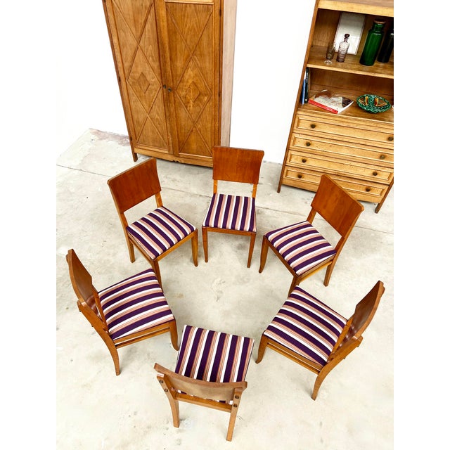 Striped Fabric Chairs, 1950s, Set of 6 For Sale - Image 9 of 16