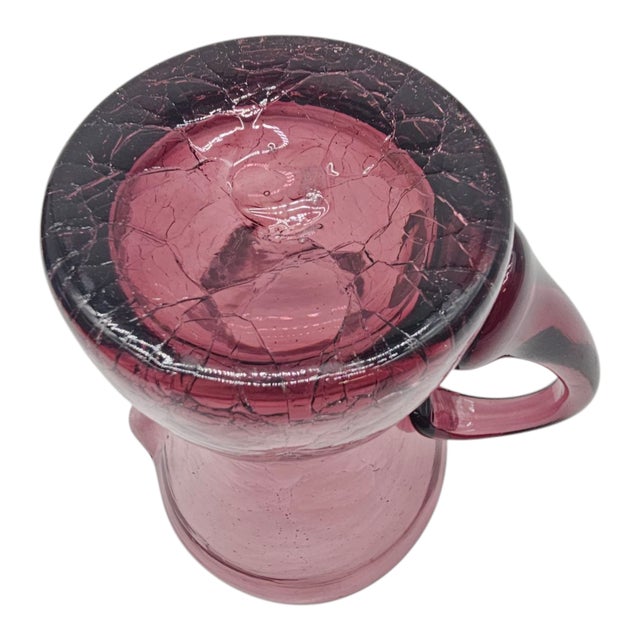 Glass Vintage Amethyst Crackle Glass Pitcher – Hand Blown Heritage Style Jug in Mid-Century Hue For Sale - Image 7 of 7