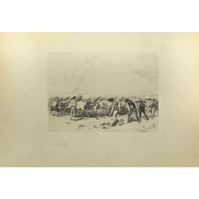 Eugène Burnand, The Framers, Etching, Late 19th Century For Sale