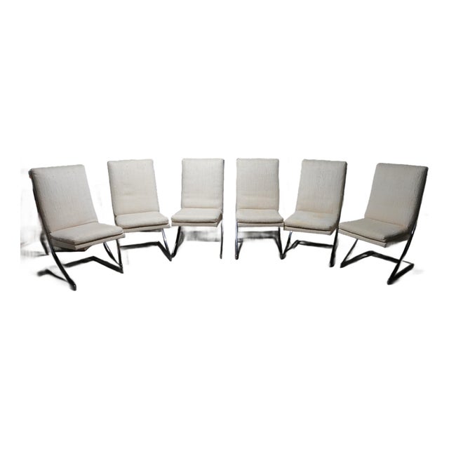 1970s Set of 6 "Z" Upholstered Dining Chairs With Chrome Frames by Milo Baughman for Dia For Sale