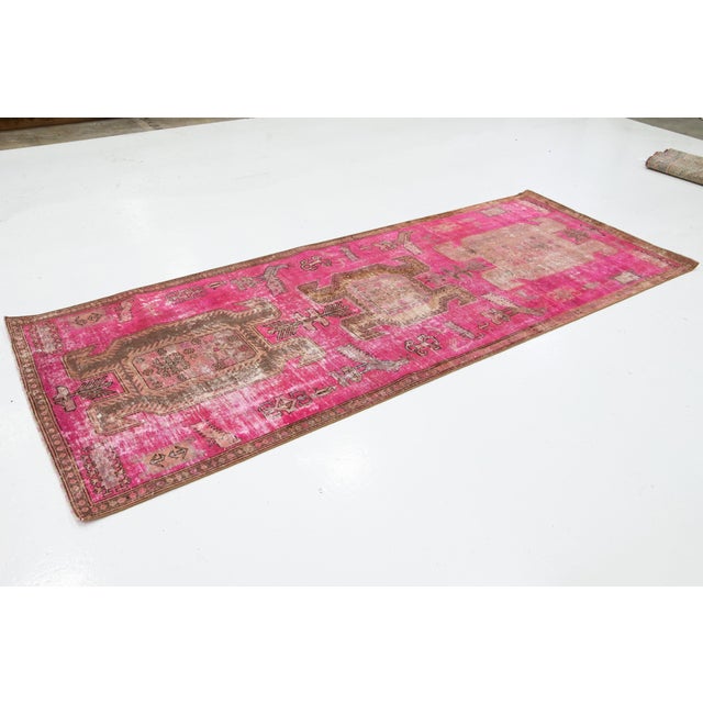 Pink Vintage Distressed Persian Wool Rug With Tribal Design For Sale - Image 4 of 8