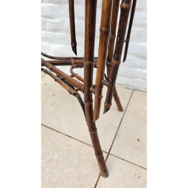 Brown Antique French Bamboo Side Table Japonisme Aesthetic Movement Oval Rattan Cane Occasional Table Victorian Chinoiserie Furniture For Sale - Image 8 of 17
