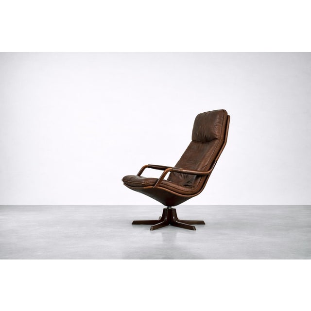 Set of Mid-Century Danish Modern Brown Leather Adjustable Easy Chair and Ottoman from Berg Furniture, 1970s For Sale - Image 11 of 18