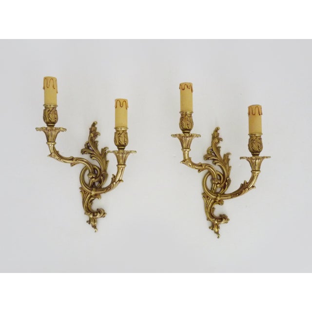 Bronze Double-Light Wall Sconces with Acanthus Leaves, 1960s, Set of 2 For Sale - Image 10 of 10