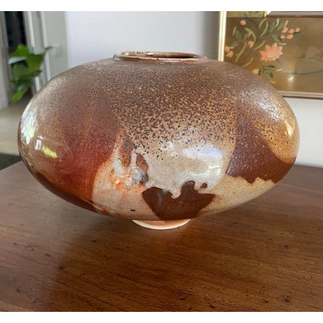 Early 21st Century Boho Signed Studio Pottery Vase, Large Organic Modern Ceramic Vessel, Earth Tone Glaze, 13” Wide For Sale - Image 9 of 12