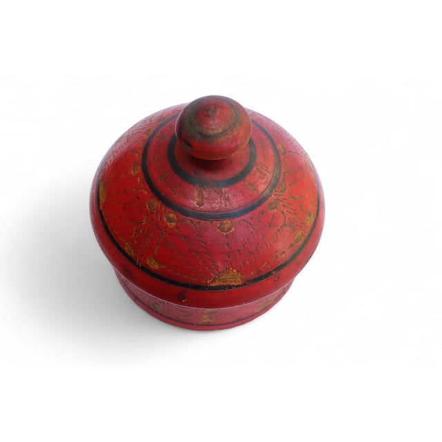 antique handpainted stunning wooden lacquerware spice box from afghanistan / pakistan a handpainted wooden lacquerware...