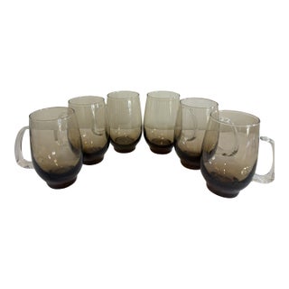 1970s Mid-Century Modern Libbey “Tempo” Smoked Ombre Glass Mugs – Set of 6 For Sale