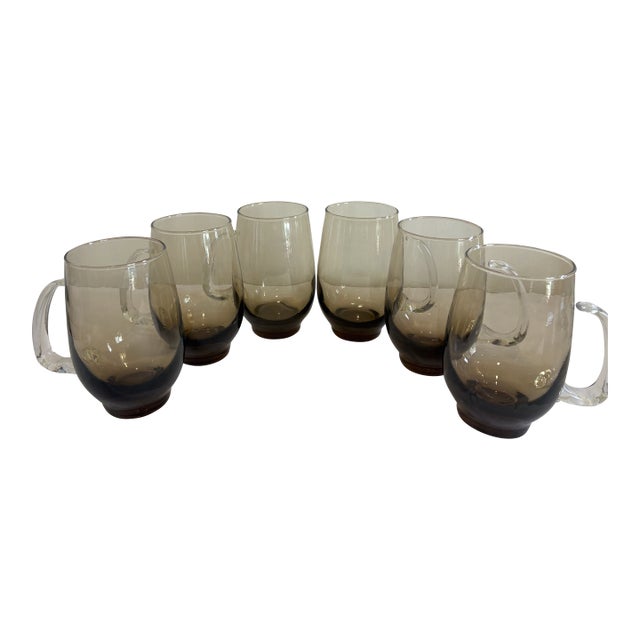 1970s Mid-Century Modern Libbey “Tempo” Smoked Ombre Glass Mugs – Set of 6 For Sale