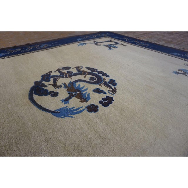 1900 - 1909 1900s Traditional Beige Field Imperial Dragon Antique Chinese Peking Knotted Rug For Sale - Image 5 of 8