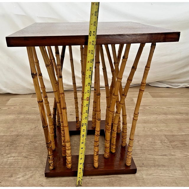 Mid-Century Side Table Hollywood Regency Bamboo & Wood Forest-Base For Sale - Image 9 of 12