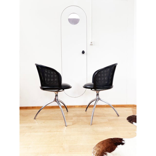 1990s Set of 4 Paolo Rizzatto Alias 901 Young Lady Chairs Black Seat & Cane, Aluminum For Sale - Image 11 of 18