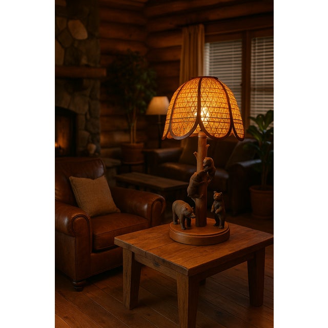 Bring the charm of the wilderness into your home with this handcrafted rustic table lamp. Featuring a detailed wooden base...