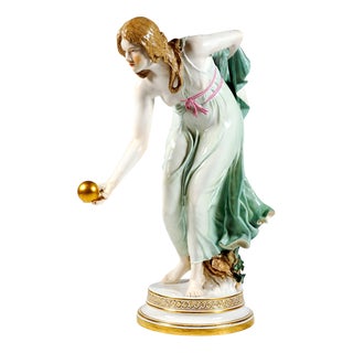 Art Nouveau Young Lady Ball Player Figure by Walter Schott for Meissen, 190 For Sale