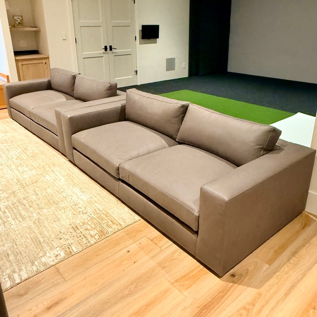 Contemporary Pair of Crate & Barrel Oceanside 89” Leather Sofas For Sale - Image 3 of 16