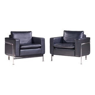 Robert Haussmann for De Sede Mid Century Black Leather Chairs - Pair For Sale