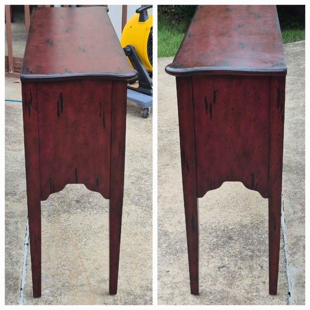 Distressed Rustic Burgundy Red Console Table Sideboard Buffet Credenza For Sale In Washington DC - Image 6 of 9