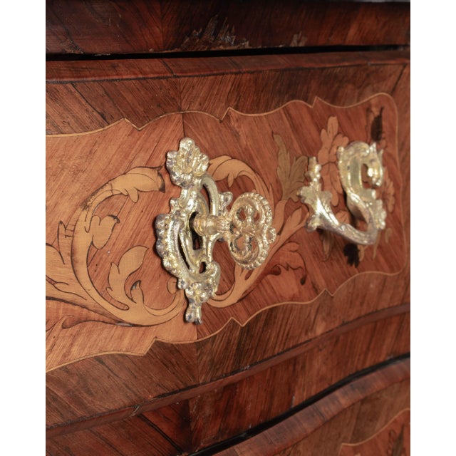 French Louis XV Style Marble Top Marquetry Commode For Sale - Image 10 of 13