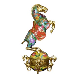 Vintage Cloisonne Enamel Horse on Ball - "Horse Treading the Universe" Figure For Sale