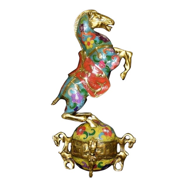 Vintage Cloisonne Enamel Horse on Ball - "Horse Treading the Universe" Figure For Sale