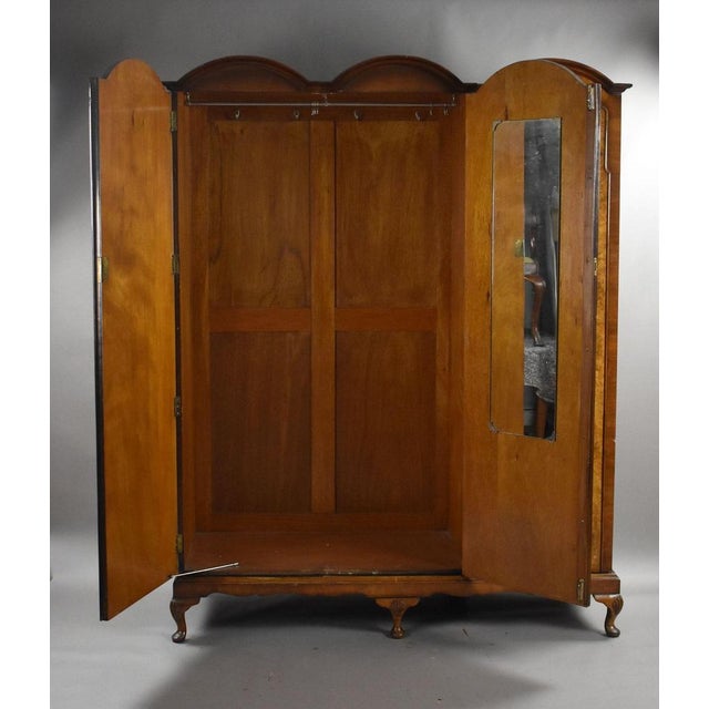 Brown Queen Anne Style Burr Walnut Triple Wardrobe, 1920s For Sale - Image 8 of 14
