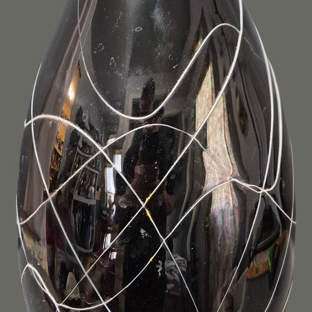 Late 20th Century Mid Century Modern Art Glass Black & White Drip String Pattern Vase 19'' For Sale - Image 5 of 9