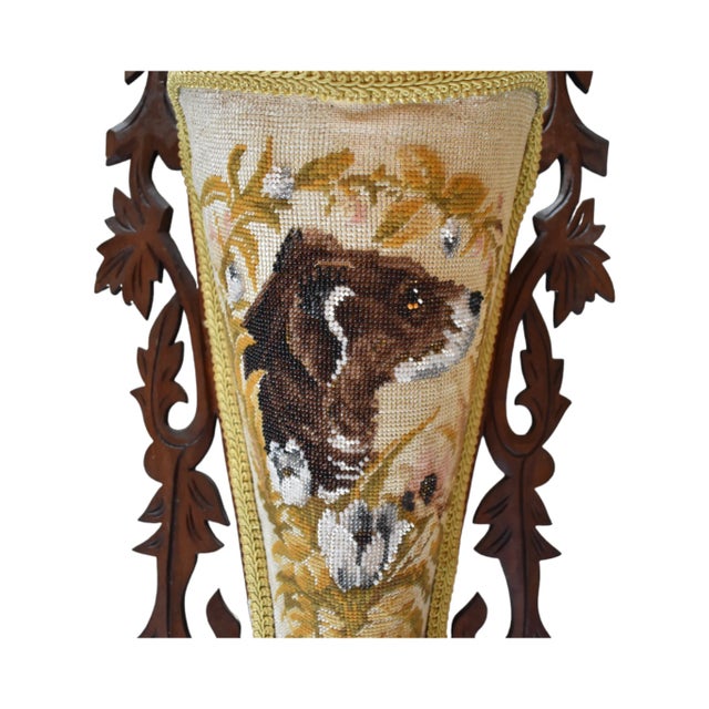 Antique 19th-Century Beaded Needlepoint Spaniel Dog Wall Pocket For Sale - Image 4 of 12