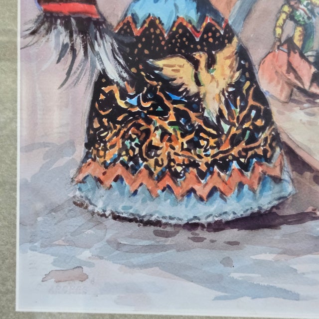 2010s Lorenzo Castñeda 2010 "La Fiesta" Framed Watercolor 23"h X 19"w Beautiful Colorful Western Piece For Sale - Image 5 of 13