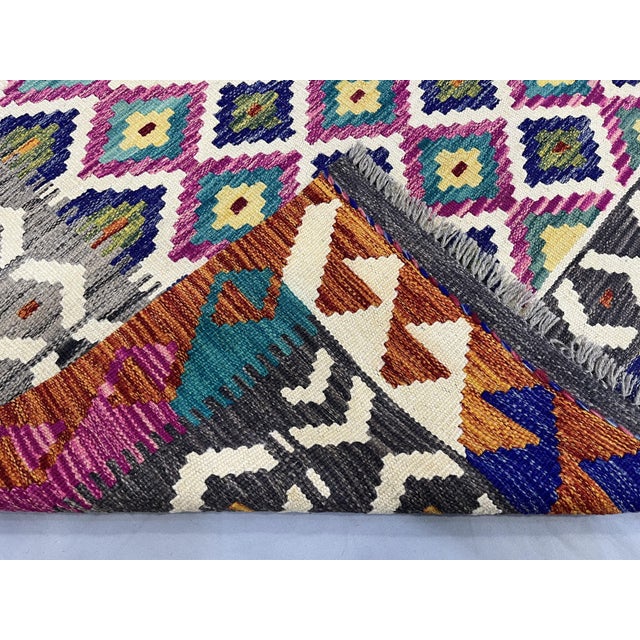 4'2" X 5'10" Multicolor Afghan Chobi Geometric Wool Flatweave Kilim Rug For Sale - Image 9 of 16
