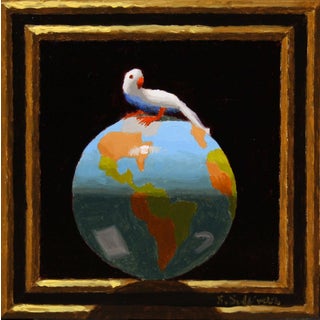 Sitting on Top of the World by Shawn Sullivan | Oil on panel Bird sitting on a globe. For Sale