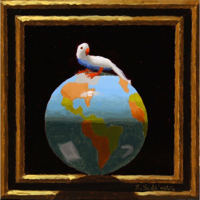 Sitting on Top of the World by Shawn Sullivan | Oil on panel Bird sitting on a globe. For Sale