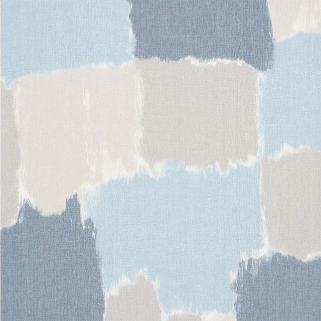 Sample - Schumacher Colorblock Ikat Fabric in Denim For Sale