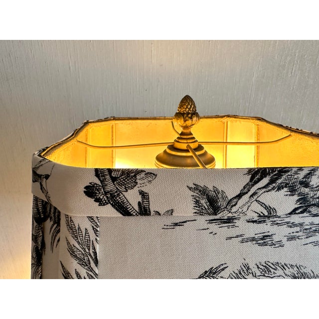 Vintage Black Marble Lamp With Toile Fabric Shade For Sale - Image 10 of 12