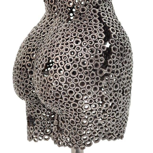 Premium Handcrafted Metal Nut Female Torso Sculpture | 39" | One of a Kind For Sale - Image 11 of 11