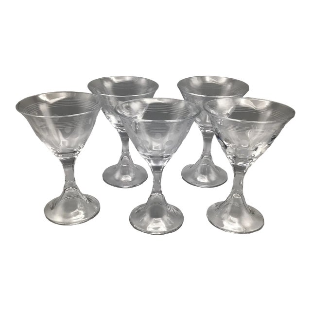 Vintage Thomas O’Brien Mid-Century Modern Blown Glass Martini Glasses - Set of 5 For Sale