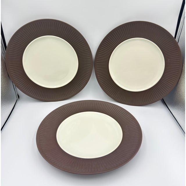 Mid-Century Modern 1960s Dansk Denmark Ihq Jens Harald Quistgaard’s ‘Fluted Flamestone’ 5 Dinner Plates For Sale - Image 3 of 10