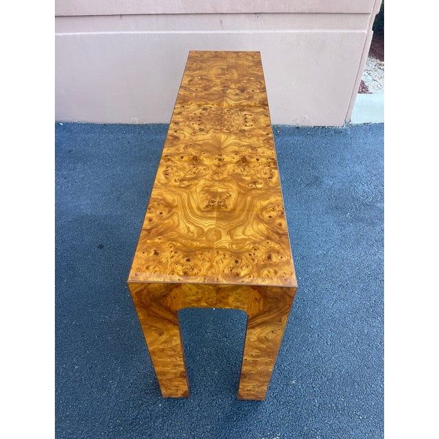 Wood 70s/80s Burl Wood Console Table With U-Leg Base, in the Style of Milo Baughman, Vintage, Postmodern, Mid Century Modern MCM For Sale - Image 7 of 12