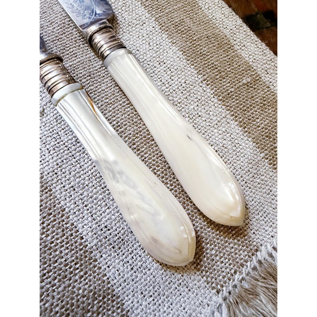 Antique Mother of Pearl and Silver Plated Flatware Service for 12 For Sale - Image 13 of 16