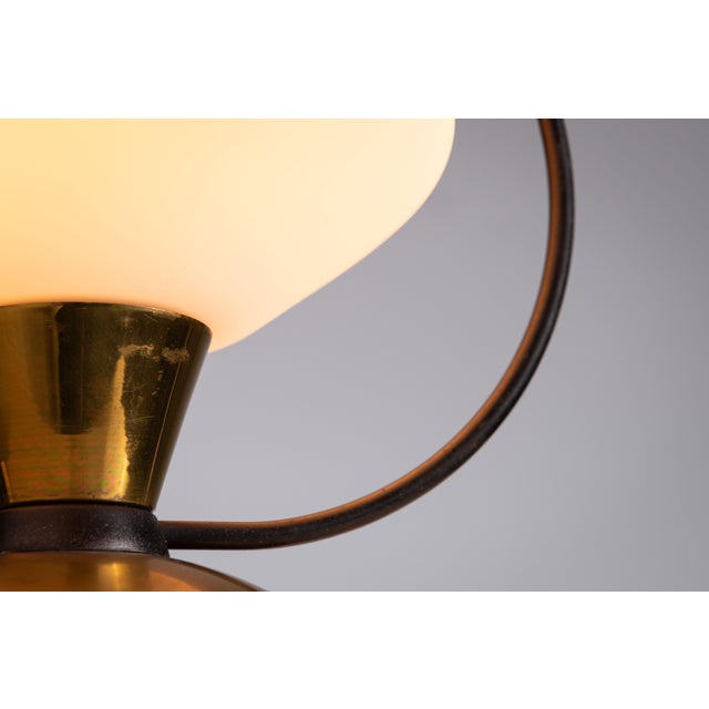 Brass Table Lamp with Curved Stem and Opaline Glass Shade For Sale - Image 10 of 14
