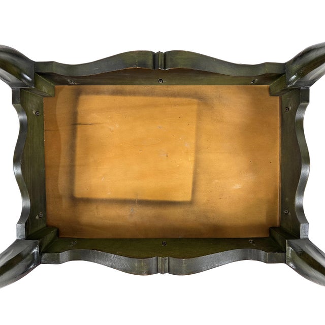 Unique Vintage French Provincial Style Carved Two Tone Green and Brown Coffee Table For Sale - Image 9 of 13